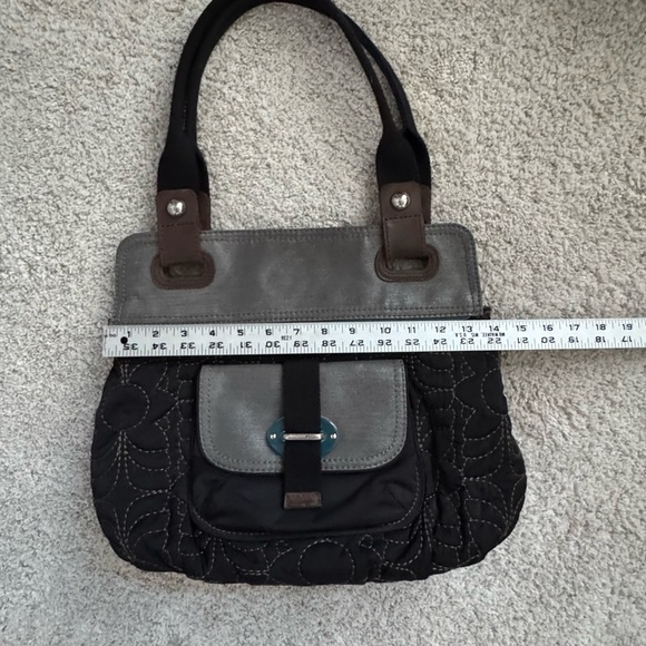 Fossil Black and Gray Fabric Quilted Key-Per Shoulder Bag Purse - Picture 6 of 8